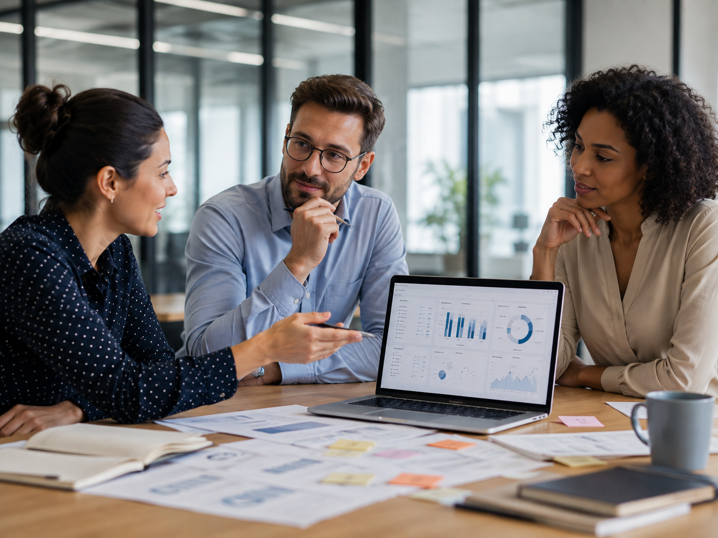 Professionals analysing AI licence usage, token consumption and spend data