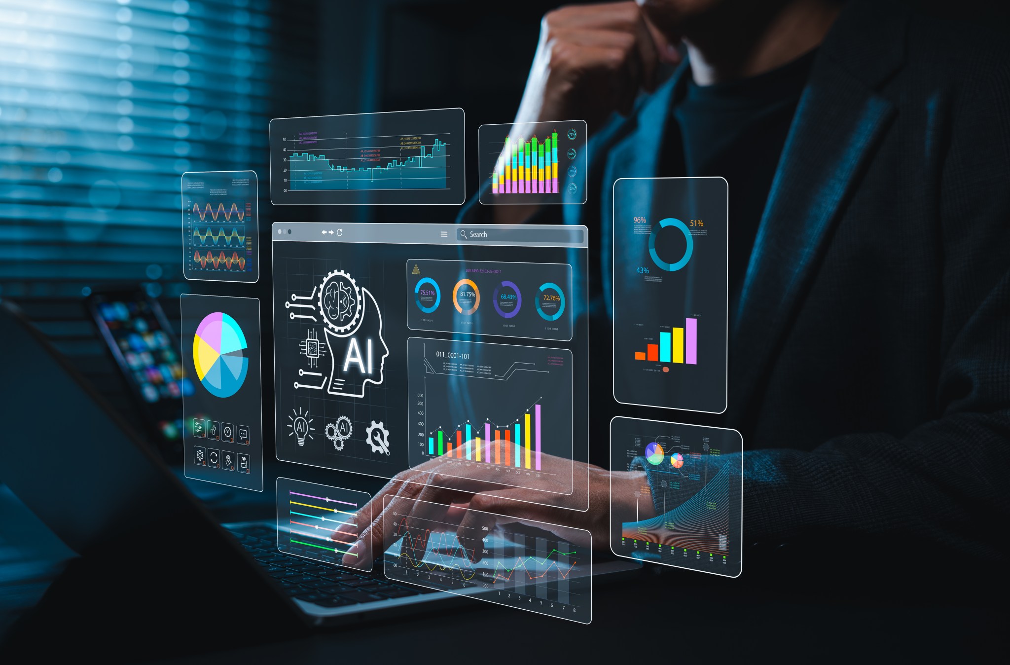 AI analytics dashboard concept.